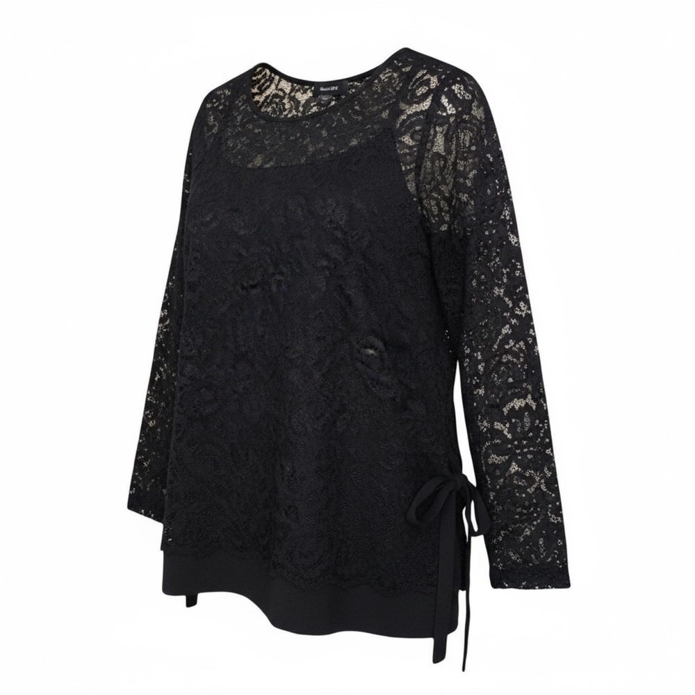 NWT KAREN KANE Black Long Sleeve Floral Lace Blouse - Large